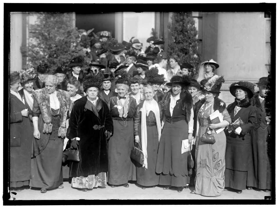 CONSTRUCTIVE PEACE GROUP- AT EXTREME LEFT, CHARLOTTE P. GILLMAN; NEXT MRS. C.C. CATT; DR. A.H. SHAW; MRS. HENRY WILLARD; MRS. ANNA G. SPENCER; MARION T. BURRITT; JANET RICHARDS. 2ND ROW, 2ND LCCN2016866083