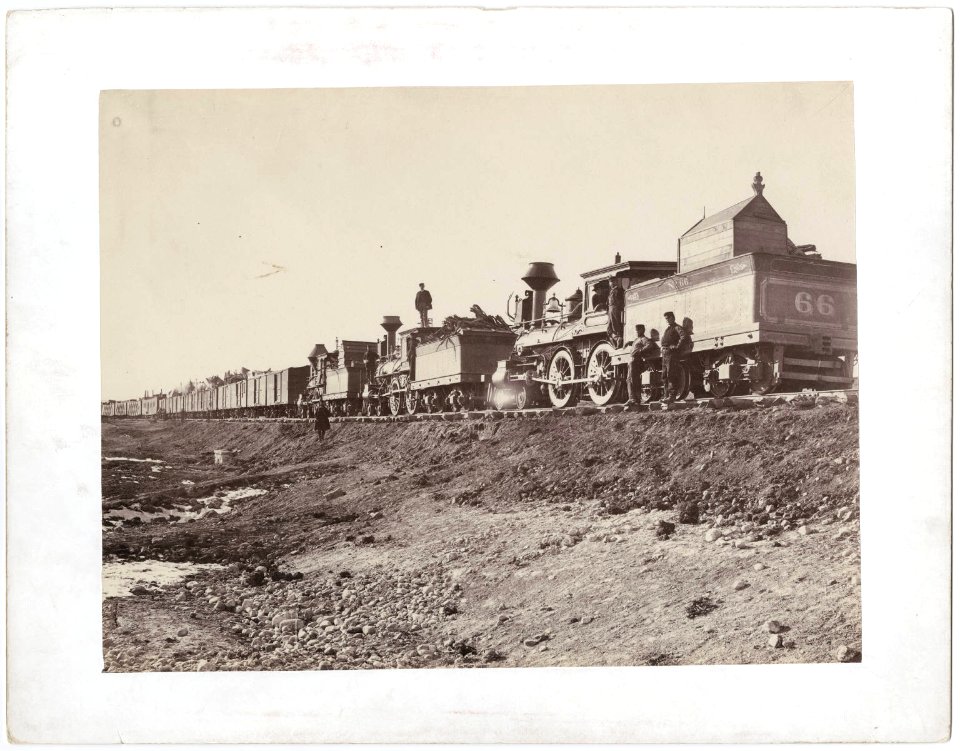 Construction train Bear River Union Pacific Railroad by Andrew J Russell