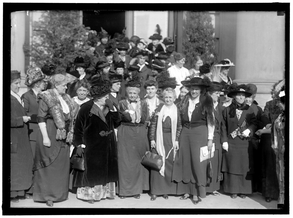 CONSTRUCTIVE PEACE GROUP- AT EXTREME LEFT, CHARLOTTE P. GILLMAN; NEXT MRS. C.C. CATT; DR. A.H. SHAW; MRS. HENRY WILLARD; MRS. ANNA G. SPENCER; MARION T. BURRITT; JANET RICHARDS. 2ND ROW, 2ND LCCN2016866082