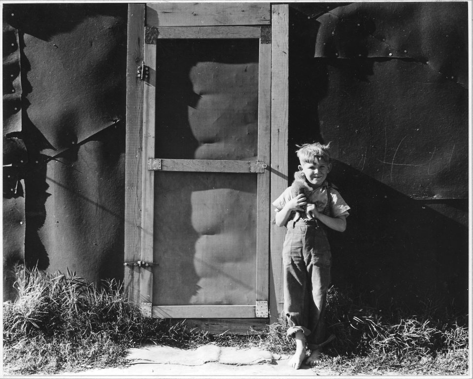 Contra Costa County, California. Little boy from back East in front of tar paper house in the Davi . . . - NARA - 521778