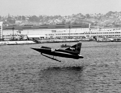 Convair XF2Y-1 Sea Dart taking off c1954