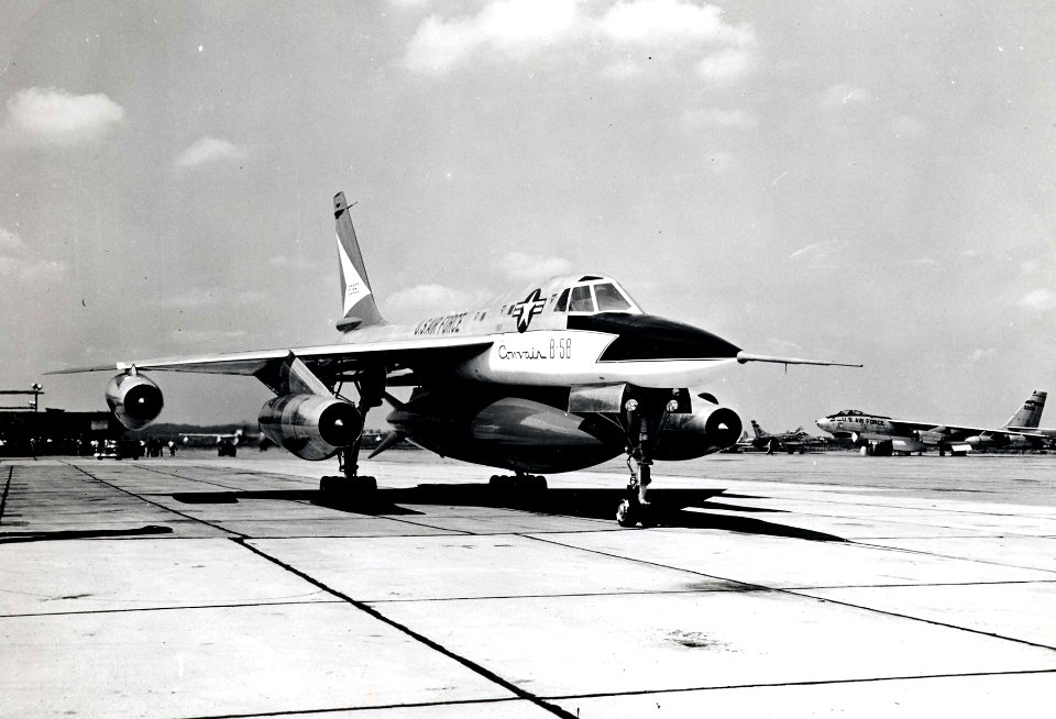 Convair XB-58 Hustler 3-4 front view (SN 55-0660), the first aircraft built 061101-F-1234P-002