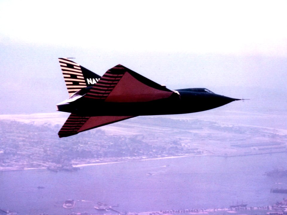 Convair XF2Y-1 in flight over San Diego