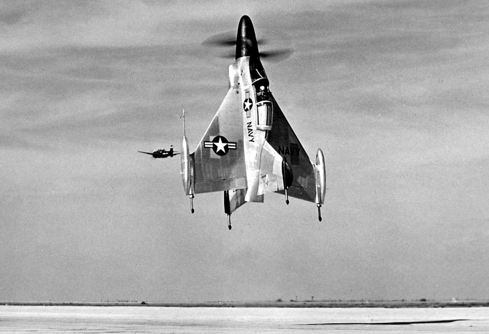 Convair XFY-1 taking off at NAAF Brown Field 1954