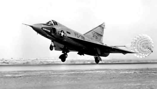 Convair YF-102 (SN 53-1781) landing with drag chute 060922-F-1234S-025
