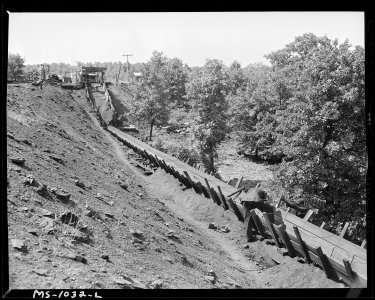 Conveyor for coal from shuttle car dump to tipple (not pictured but to right). Keener Mining Company, Keener ^3 Mine... - NARA - 540657