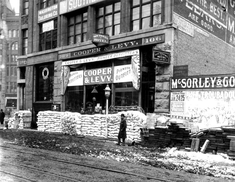 Cooper & Levy store, 104-106 1st Ave S near Yesler Way Seattle, ca 1897 (SEATTLE 3093)