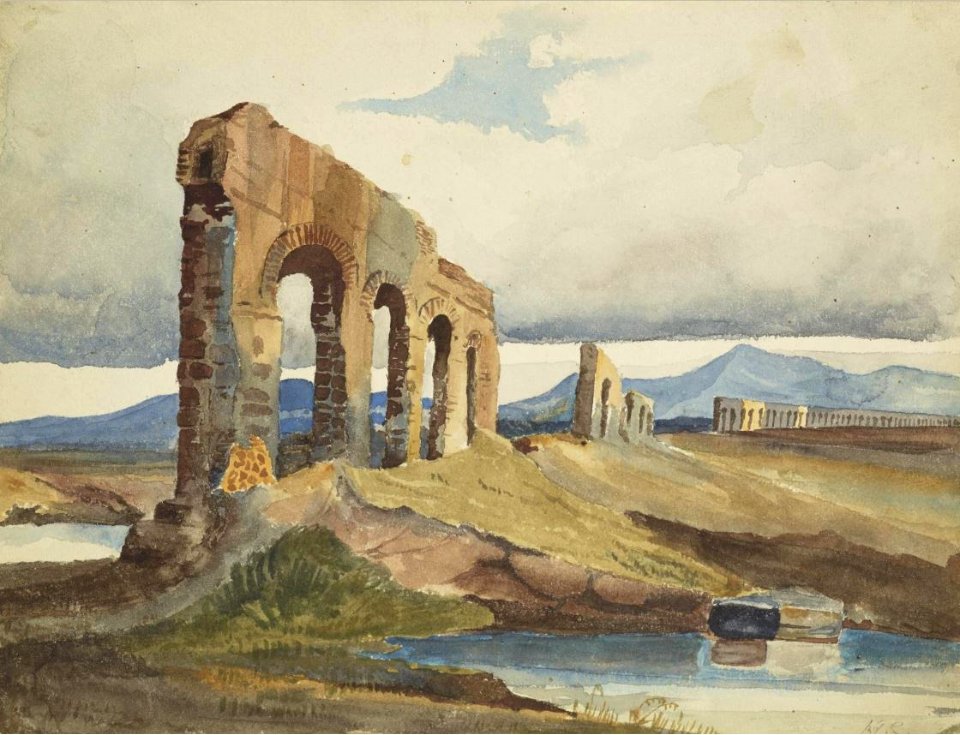 Copy drawing of a view in the Roman Campagna, 1841 by John Francis Cambell