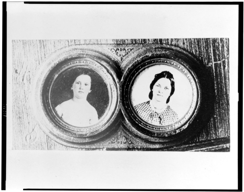 Copy of pocket daguerrotype (sic) of Mrs. Logan and Mrs. Tucker, which Gen. John A. Logan carried in his pocket during the Civil War LCCN96504992