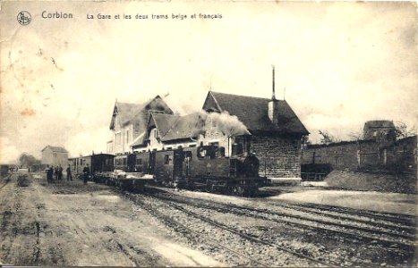 CORBION La Gare et les deux trams belge et français