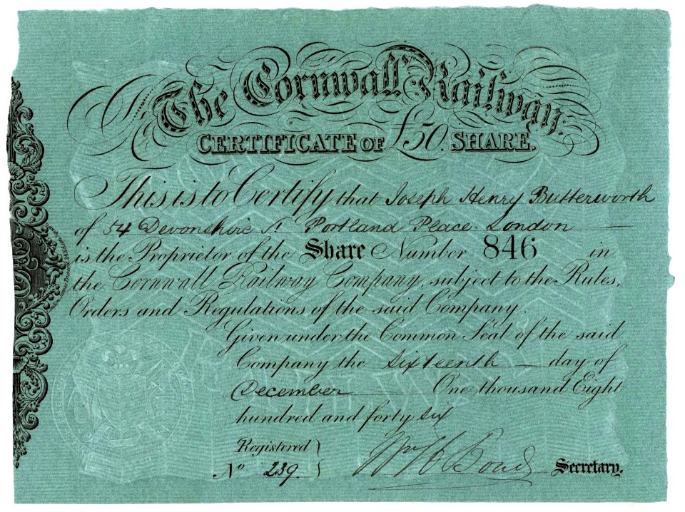 Cornwall Railway Company 1846