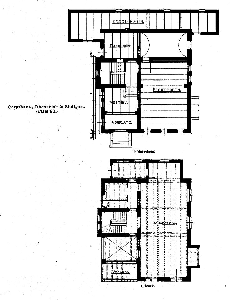 Corpshaus Rhenania in Stuttgart Architekt C. Prévot in Kassel ausgeführt von Architekt E. Rein Stuttgart, Grundriss