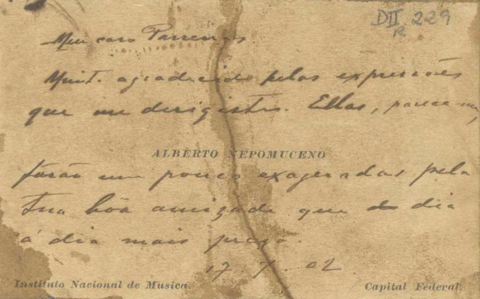 Correspondência Antonio Parreiras e Alberto Nepomuceno 01