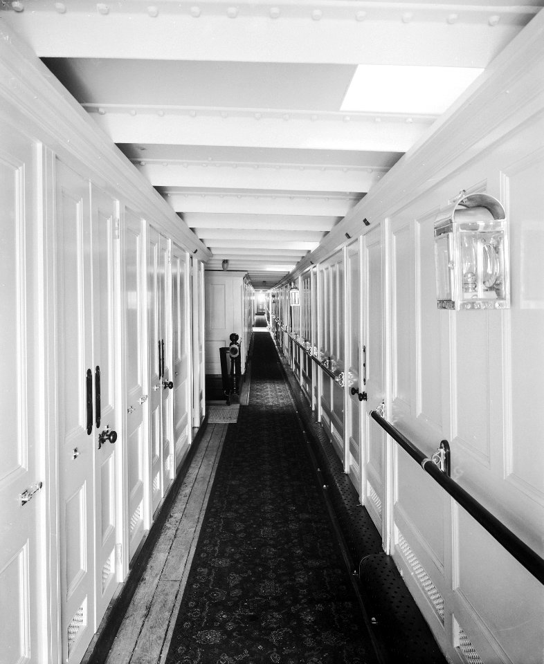 Corridor in First Class accommodation on the 'Saxonia' (1900) RMG G10540