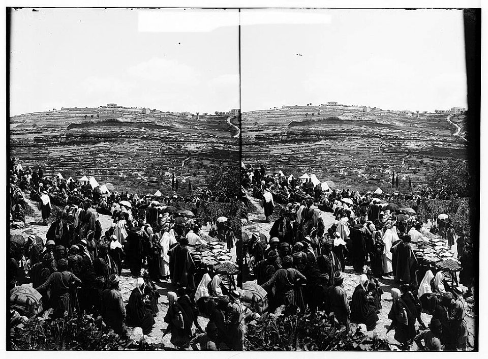 Costumes, characters, etc. Crowds at St. Stephen's Gate on Neby Mousa (i.e., Nebi Musa) feast LOC matpc.01215