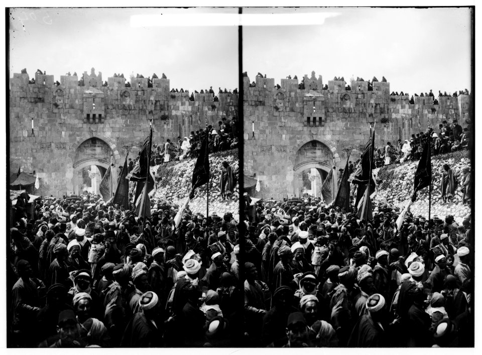 Costumes, characters, etc. Procession leaving Jerusalem (i.e., Nebi Musa procession) LOC matpc.01218