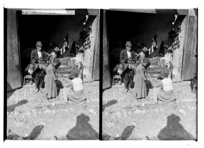 Costumes, characters, etc. Shoving (i.e. shoeing) a donkey LOC matpc.05616