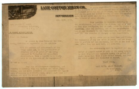 Cotton Mill letter. LOC nclc.04900