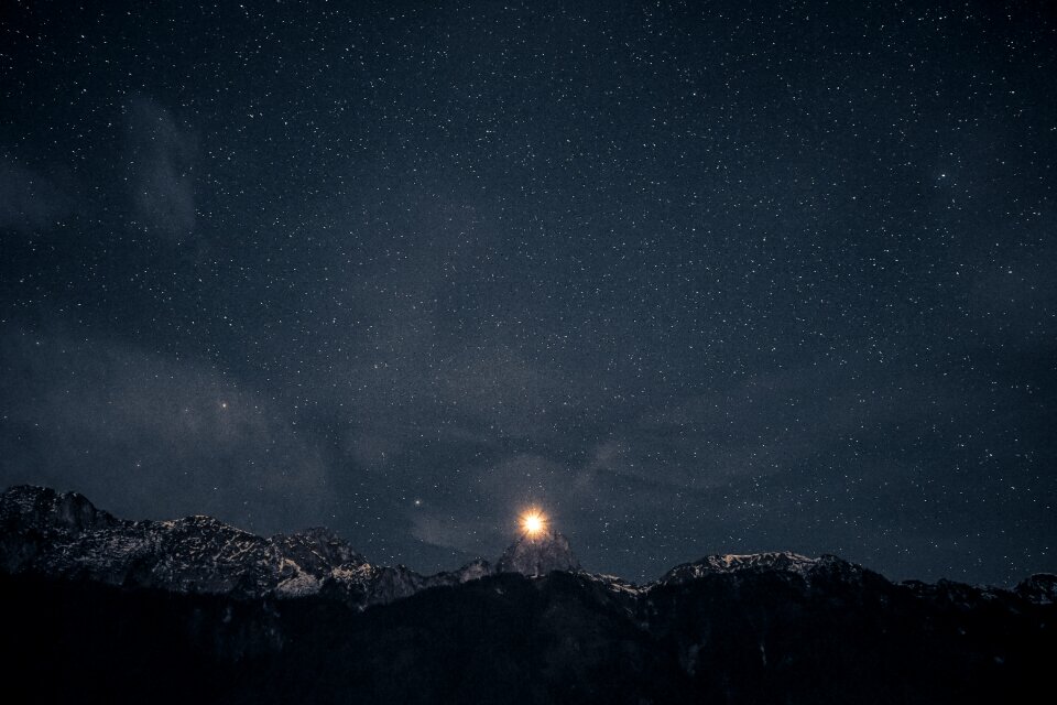 Stars moon mountain photo