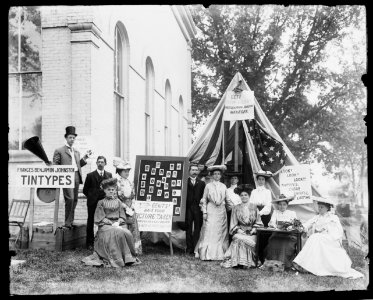 County fair, tintype booth of Miss. F.B. Johnston, May 1903 LCCN2014647910