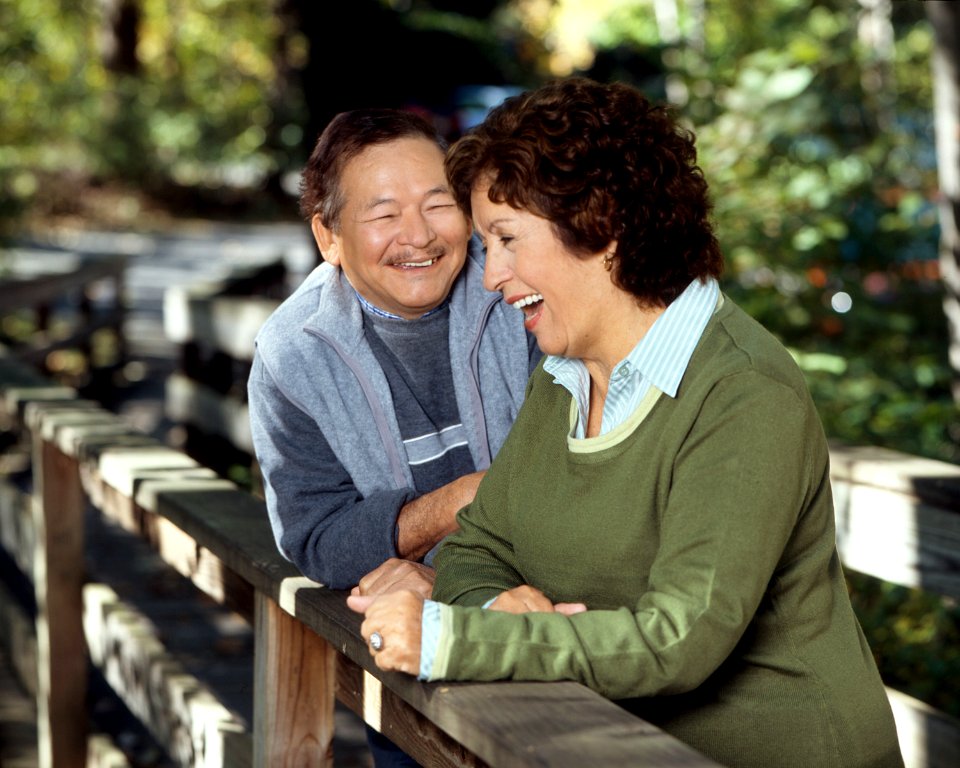 Couple enjoying a conversation outdoors