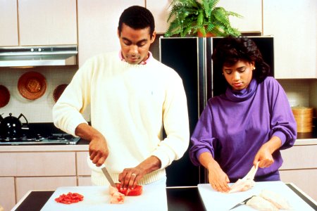 Couple preparing a meal photo