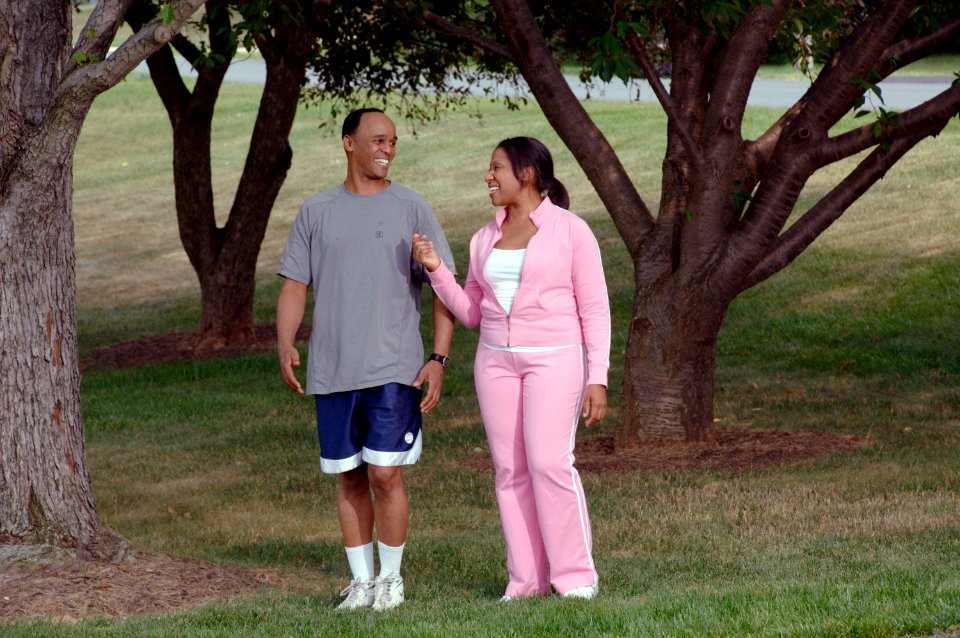 Couple walking in park