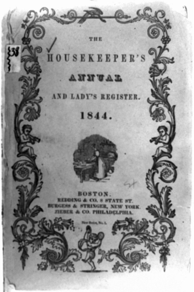 Cover of The Housekeeper's Annual and Lady's Register, illustrated with woman working in kitchen and ornate border LCCN2002716112