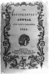 Cover of The Housekeeper's Annual and Lady's Register, illustrated with woman working in kitchen and ornate border LCCN2002716112