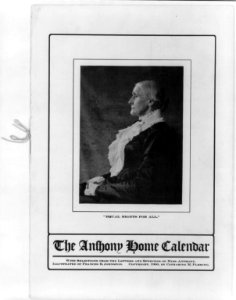 Cover of The Anthony Home Calendar, illustrated with portrait of Susam Brownell Anthony LCCN2001704087