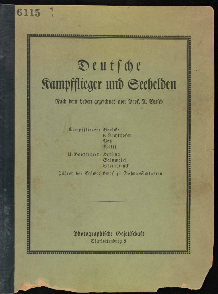Cover of portfolio- Deutsche Kampfflieger und Seehelden nach dem Leben gezeichnet von A. Busch LCCN2016647811
