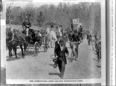 Coxey at the Capitol. The Commonweal Army leaving Brightwood Camp LCCN89708591