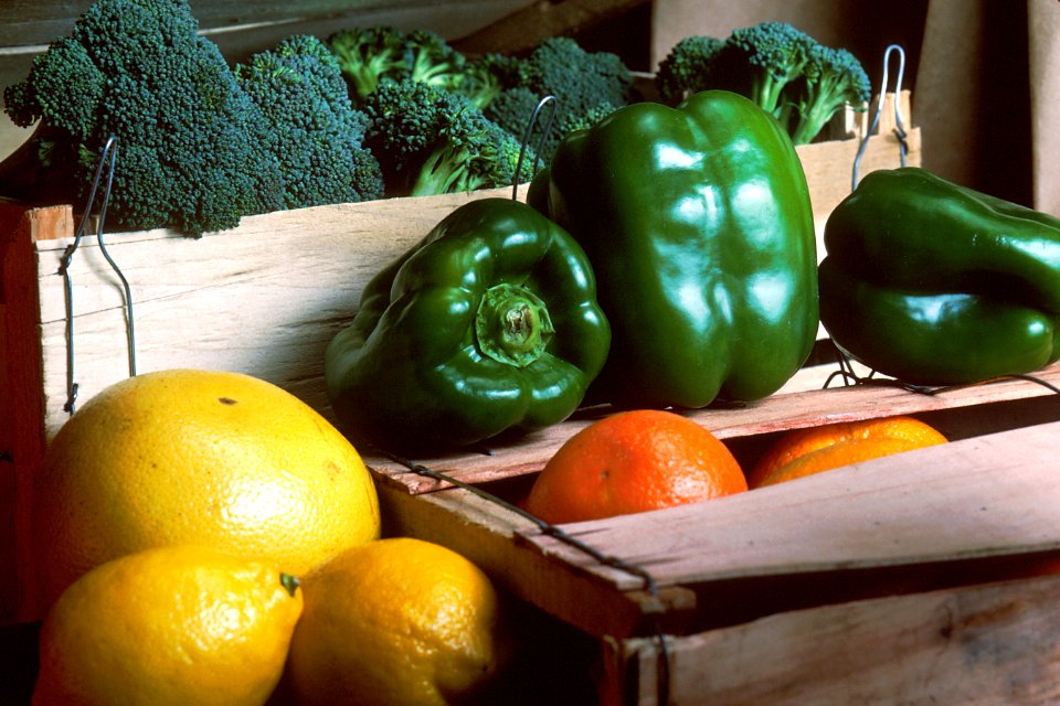 Crate of fruit and vegetables