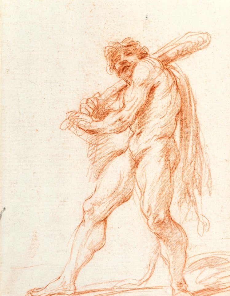 Hercules Holding a Club by Giuseppe Maria Crespi, red chalk