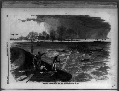 Crevasse on Chim's plantation, West Baton Rouge, Louisiana. (Flood from a break in the levee, with four black men fishing with nets in foreground) LCCN99614259