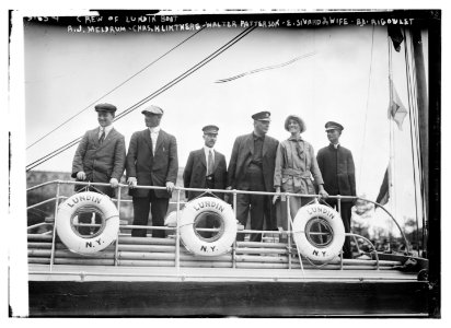 Crew of Lundin Boat, A.J. Meldrum, Chas. Kliktherg, Walter Patterson, E. Sivard & wife, BA Rigoulet LCCN2014696848