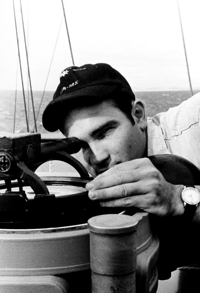 Crewman mans a pelorus aboard USS St. Francis River (LFR-525), in July 1969 (USN 1140641)