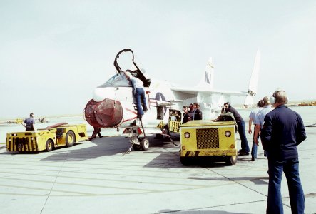 Crewmen with VA-122 A-7E at Moffett Field 1982