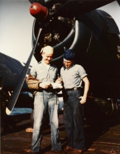 Crewmen on the flight deck of USS Belleau Wood (CVL-24), circa in 1945 (80-G-K-5188)