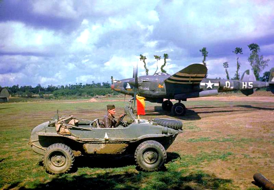 Cricqueville en Bessin Airfield - captured German Schwimmwagen