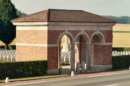 Crop to show entrance at Anneux British Cemetery, Cambrai, France