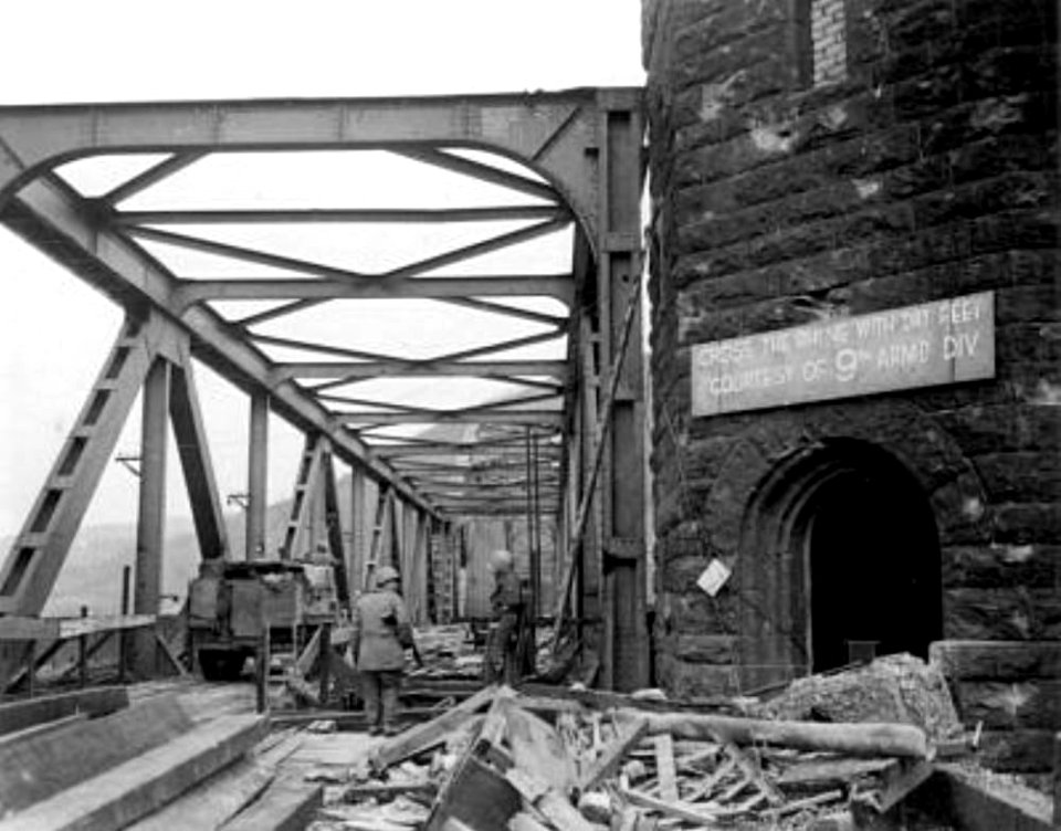 CROSS THE RHINE WITH DRY FEET COURTESY OF 9TH ARM'D DIV-LUDENDORFF BRIDGE
