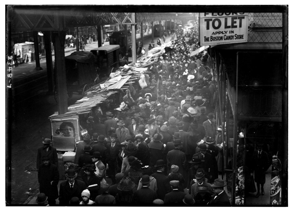 Crowded street, possibly near a subway station LCCN2014690034