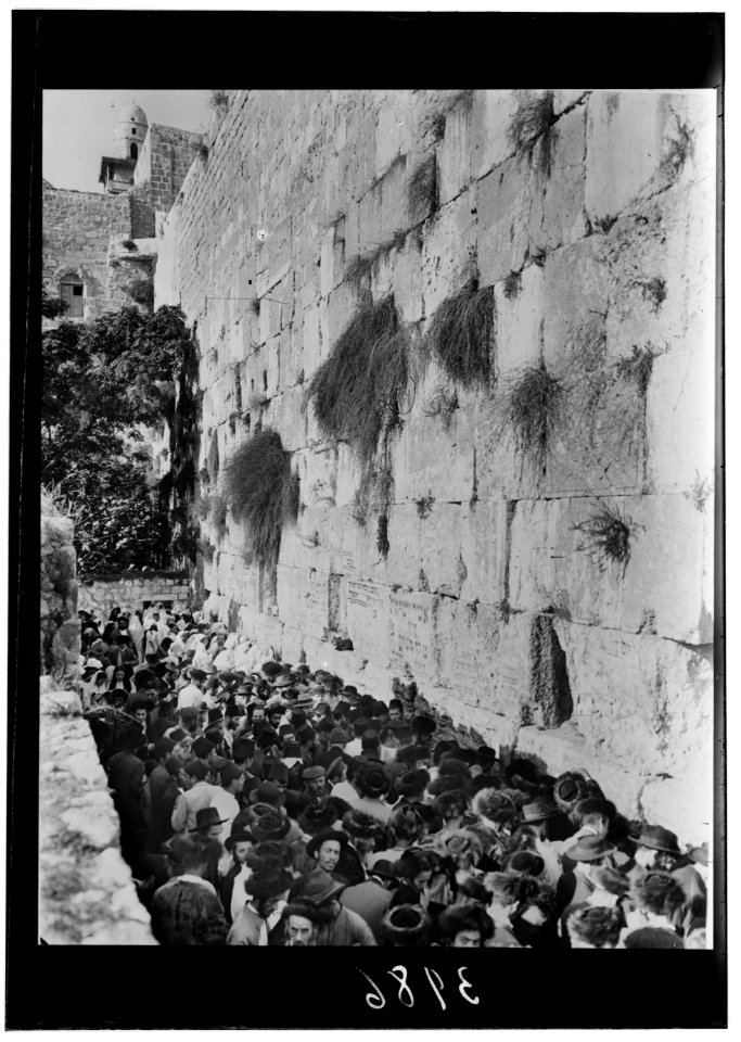 Crowds on Atonement Day at western Temple wall. Jew's wailing place LOC matpc.00235