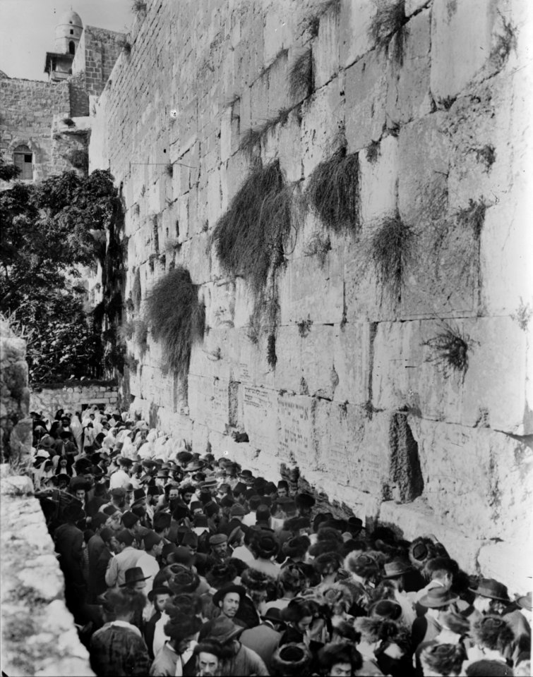 Crowds on Atonement Day at western Temple wall. Jew's wailing place LOC matpc.00235