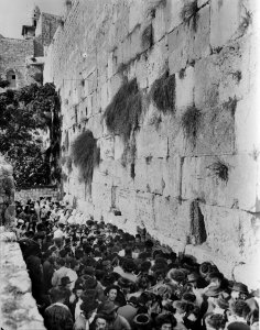 Crowds on Atonement Day at western Temple wall. Jew's wailing place LOC matpc.00235