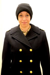 U.S. Navy lieutenant in reefer and watch cap, 2015
