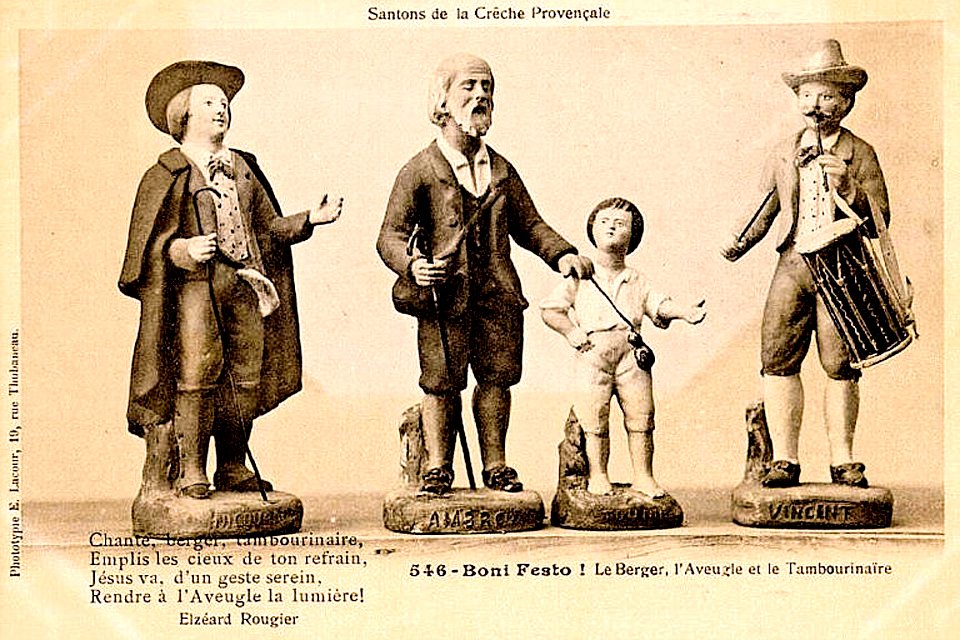 Crèche provençale le berger, l'aveugle et le tambourinaire