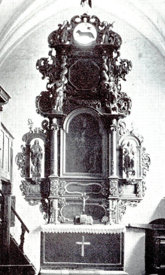 Cumehnen, evangelische Pfarrkirche, Altar von Joh. Pfeffer, 1676