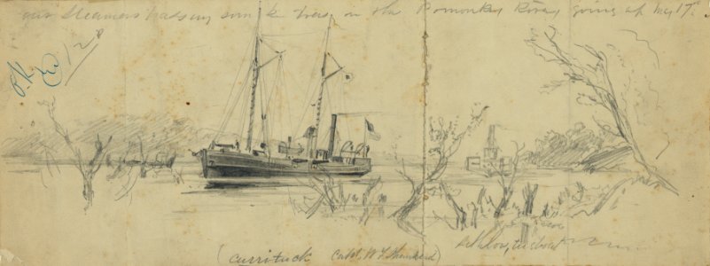 USS Currituck and the tugboat Seth Low on the Pamunkey River, 1862